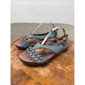 Bussola Sandals Wm 39 (US 8-8.5) Blue Leather Elastic Slingback Flat Chainlink